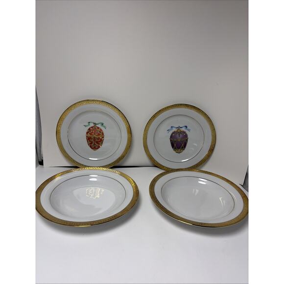 Royal Gallery Other - 2 Gold Buffet Royal Gallery Faberge Egg Salad Plates Orange & Purple 2 Bowls